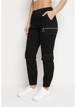 Czarne Bawełniane Spodnie Joggery z Ozdobnym Suwakiem Rabanna ze sklepu Born2be Odzież w kategorii Spodnie damskie - zdjęcie 169893059
