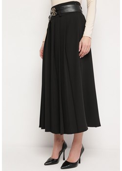 Czarna Spódnica z Podwójnym Paskiem z Ekoskóry i Szerokimi Plisami Hiritai ze sklepu Born2be Odzież w kategorii Spódnice - zdjęcie 169893288
