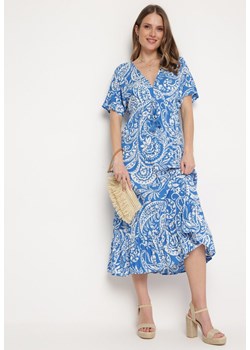 Niebieska Sukienka W stylu Boho z Gumką w Pasie i Chwostami  Wornima ze sklepu Born2be Odzież w kategorii Sukienki - zdjęcie 169893318
