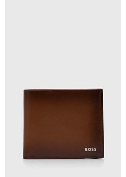 BOSS portfel skórzany męski kolor brązowy ze sklepu ANSWEAR.com w kategorii Portfele męskie - zdjęcie 169904208