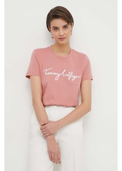 Tommy Hilfiger t-shirt bawełniany damski kolor różowy WW0WW41674 ze sklepu ANSWEAR.com w kategorii Bluzki damskie - zdjęcie 169904275