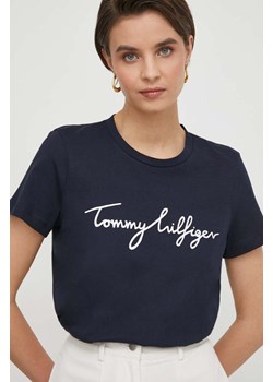 Tommy Hilfiger t-shirt bawełniany damski kolor granatowy ze sklepu ANSWEAR.com w kategorii Bluzki damskie - zdjęcie 169904279