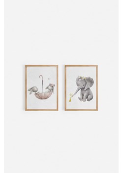 H & M - Animal Friends Aquarelle Poster Set - Szary ze sklepu H&M w kategorii Plakaty - zdjęcie 169908225