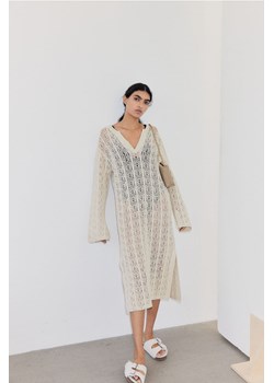 H & M - Sukienka z ażurowej dzianiny - Beżowy ze sklepu H&M w kategorii Sukienki - zdjęcie 169908317