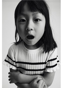 H & M - Top z dzianiny w prążki - Biały ze sklepu H&M w kategorii Bluzki dziewczęce - zdjęcie 169908958
