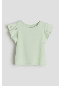H & M - Dżersejowy top z haftem angielskim - Zielony ze sklepu H&M w kategorii Bluzki dziewczęce - zdjęcie 169909148