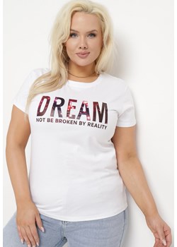 Biały T-shirt z Bawełny Ozdobiony Napisem Niralle ze sklepu Born2be Odzież w kategorii Bluzki damskie - zdjęcie 169936137