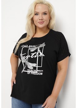 Czarny Bawełniany T-shirt z Nadrukiem z Przodu Salaura ze sklepu Born2be Odzież w kategorii Bluzki damskie - zdjęcie 169936386