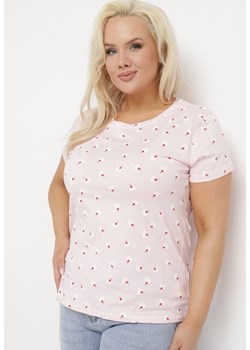 Różowy Bawełniany T-shirt w Ozdobny Print Bellisanta ze sklepu Born2be Odzież w kategorii Bluzki damskie - zdjęcie 169936476
