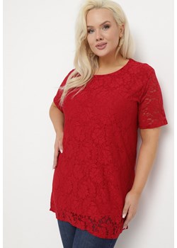 Czerwona Koronkowa Bluzka z Krótkim Rękawem Eristina ze sklepu Born2be Odzież w kategorii Bluzki damskie - zdjęcie 169936568