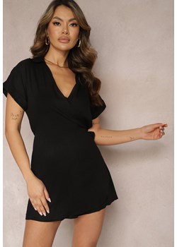 Czarna Sukienka Kombinezon z Kopertowym Dekoltem z Bawełny i Lnu Mireyah ze sklepu Renee odzież w kategorii Sukienki - zdjęcie 169937348