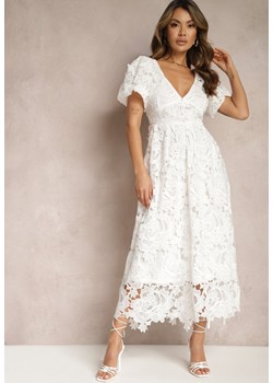 Biała Koronkowa Sukienka Koktajlowa z Głębokim Trójkątnym Dekoltem Wrenna ze sklepu Renee odzież w kategorii Sukienki - zdjęcie 169937358