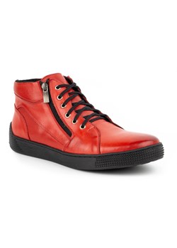 Buty męskie ocieplane skórzane 120KAM czerwone ze sklepu butyolivier w kategorii Półbuty męskie - zdjęcie 169954357