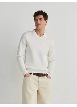 Reserved - Bawełniany sweter - biały ze sklepu Reserved w kategorii Swetry męskie - zdjęcie 169959179