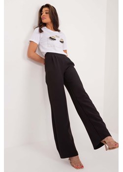 Czarne gładkie spodnie materiałowe z wysokim stanem ze sklepu 5.10.15 w kategorii Spodnie damskie - zdjęcie 169960389