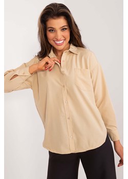 Beżowa klasyczna koszula damska z rozcięciami i długim rękawem ze sklepu 5.10.15 w kategorii Koszule damskie - zdjęcie 169960427