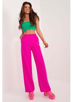 Fuksjowe gładkie spodnie damskie materiałowe z kieszeniami ze sklepu 5.10.15 w kategorii Spodnie damskie - zdjęcie 169960509