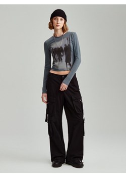 Czarne spodnie wide leg mid waist z kieszeniami cargo ze sklepu House w kategorii Spodnie damskie - zdjęcie 169961725