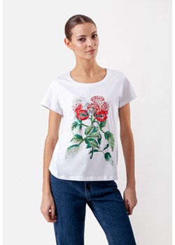 Biały t-shirt z aplikacją w róże ze sklepu Molton w kategorii Bluzki damskie - zdjęcie 169970408