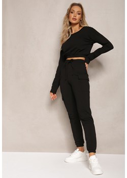 Czarny Komplet Dresowy Bluza Cropped i Spodnie z Kieszeniami Cargo Xerlesa ze sklepu Renee odzież w kategorii Dresy damskie - zdjęcie 169971208