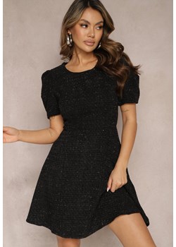 Czarna Rozkloszowana Sukienka Mini z Lekko Bufiastymi Rękawkami Merridia ze sklepu Renee odzież w kategorii Sukienki - zdjęcie 169971248