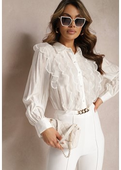 Biała Koszula z Wiskozy Ozdobiona Transparentną Siateczką Slarria ze sklepu Renee odzież w kategorii Koszule damskie - zdjęcie 169971325