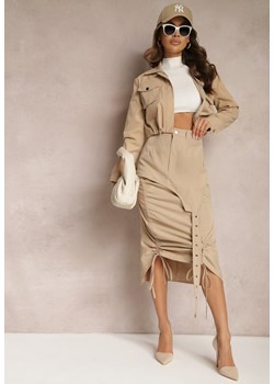 Beżowa Spódnica Midi High Waist z Ozdobnym Paskiem i Troczkami Ferronia ze sklepu Renee odzież w kategorii Spódnice - zdjęcie 169971395