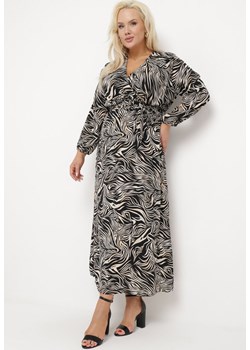 Czarno-Beżowa Sukienka Maxi w Abstrakcyjny Print Wiązana w Pasie Elennora ze sklepu Born2be Odzież w kategorii Sukienki - zdjęcie 169972028