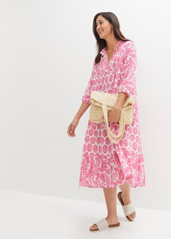 Długa sukienka z bawełny kreszowanej z kieszeniami i rękawami 3/4 ze sklepu bonprix w kategorii Sukienki - zdjęcie 169982758