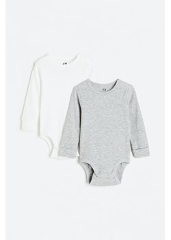 H & M - Body z długim rękawem z regulacją rozmiaru 2-pak - Szary ze sklepu H&M w kategorii Body niemowlęce - zdjęcie 169992268