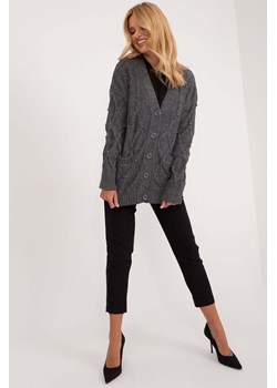 Ciemnoszary rozpinany sweter damski z perełkami ze sklepu 5.10.15 w kategorii Swetry damskie - zdjęcie 169994247