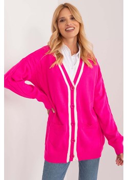 Fluo różowy długi sweter damski z zapięciem na guziki ze sklepu 5.10.15 w kategorii Swetry damskie - zdjęcie 169994316