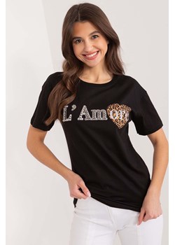 Czarny bawełniany t-shirt damski z aplikacjami ze sklepu 5.10.15 w kategorii Bluzki damskie - zdjęcie 169994318