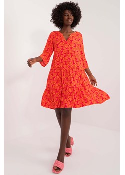Fuksjowa luźna sukienka damska z printem SUBLEVEL ze sklepu 5.10.15 w kategorii Sukienki - zdjęcie 169994369