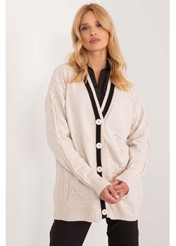 Jasnobeżowy rozpinany sweter damski z dzianiny ze sklepu 5.10.15 w kategorii Swetry damskie - zdjęcie 169994415