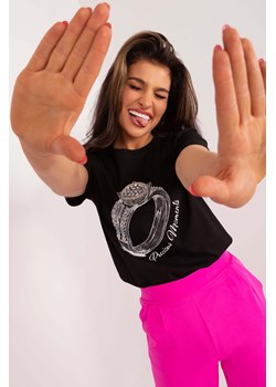 Czarny bawełniany t-shirt damski z aplikacjami ze sklepu 5.10.15 w kategorii Bluzki damskie - zdjęcie 169994559