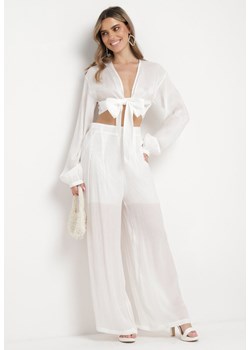 Biały Komplet Koszula z Szerokim Rękawem i Luźne Spodnie Rossabel ze sklepu Born2be Odzież w kategorii Komplety i garnitury damskie - zdjęcie 169999345