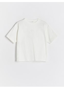 Reserved - Bawełniany t-shirt - złamana biel ze sklepu Reserved w kategorii Bluzki dziewczęce - zdjęcie 170001639