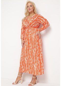 Pomarańczowa Sukienka z Paskiem w Talii i Etnicznym Motywem Celestrria ze sklepu Born2be Odzież w kategorii Sukienki - zdjęcie 170004649