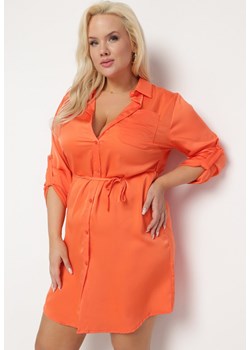 Pomarańczowa Sukienka Mini Zapinana na Guziki z Cienkim Materiałowym Paskiem Venudda ze sklepu Born2be Odzież w kategorii Sukienki - zdjęcie 170004668