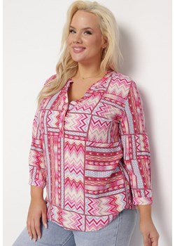 Różowa Koszula z Etnicznym Wzorem i Rękawami 3/4 Ithnoria ze sklepu Born2be Odzież w kategorii Koszule damskie - zdjęcie 170004687