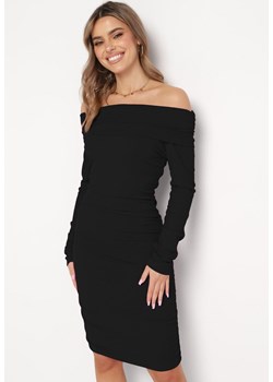 Czarna Sukienka Midi Hiszpanka z Ozdobnym Drapowaniem Sarielni ze sklepu Born2be Odzież w kategorii Sukienki - zdjęcie 170004807