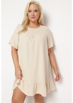 Beżowa Sukienka z Falbanką o Rozkloszowanym Fasonie Mini Kerminna ze sklepu Born2be Odzież w kategorii Sukienki - zdjęcie 170004849