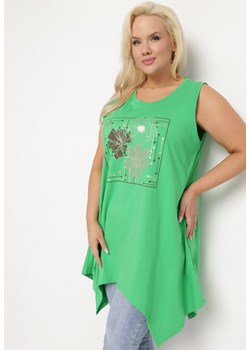Zielona Tunika Bawełniana z Nadrukiem i Asymetrycznym Dołem Leorna ze sklepu Born2be Odzież w kategorii Bluzki damskie - zdjęcie 170005125