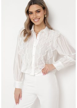 Biała Wiskozowa Koszula z Transparentnym Żabotem Soepe ze sklepu Born2be Odzież w kategorii Koszule damskie - zdjęcie 170005506