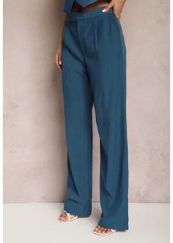 Granatowe Szerokie Spodnie z Zapięciem na Haczyk Brutris ze sklepu Renee odzież w kategorii Spodnie damskie - zdjęcie 170006718