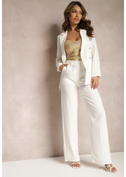Białe Garniturowe Spodnie High Waist z Kieszeniami Blathe ze sklepu Renee odzież w kategorii Spodnie damskie - zdjęcie 170006775