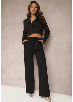 Czarne Klasyczne Spodnie z Gumką w Pasie i Sznurkiem Celarstia ze sklepu Renee odzież w kategorii Spodnie damskie - zdjęcie 170006795