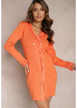 Pomarańczowa Sweterkowa Sukienka z Ozdobnymi Frędzelkami i Guzikami Opleria ze sklepu Renee odzież w kategorii Sukienki - zdjęcie 170006815