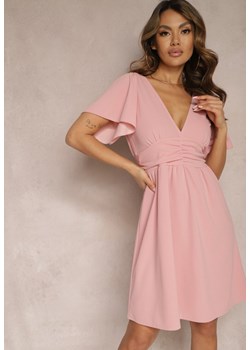 Różowa Sukienka z Rozkloszowanym Dołem i Ozdobnymi Przeszyciami Celarsa ze sklepu Renee odzież w kategorii Sukienki - zdjęcie 170006905